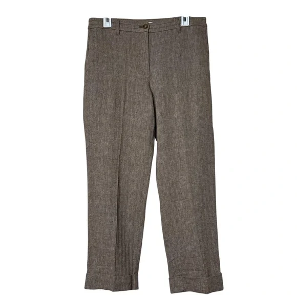 J. Jill Linen & Cotton Herringbone Pants Trousers In Coffee - Picture 4 of 10